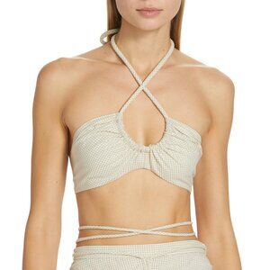 Proenza Schouler White Label Gingham Halter Top in Butter Cream Fawn Size 8 NWT